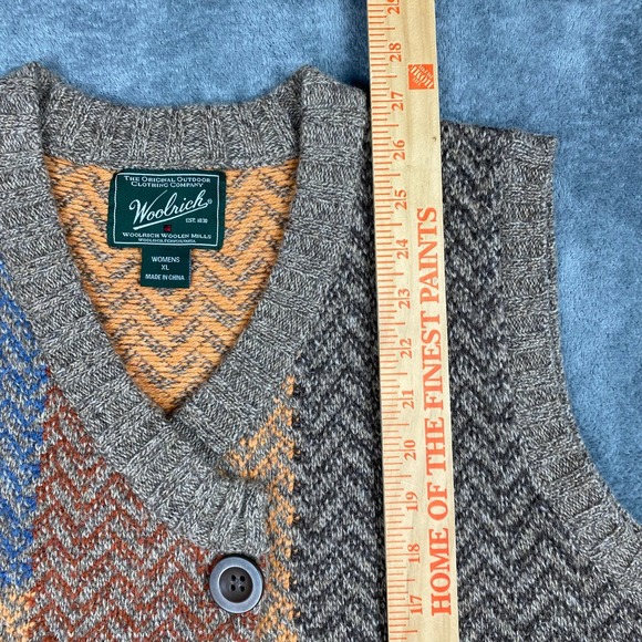 Woolrich Womens Sweater Vest XL Multi Patchwork Lambswool Blend Chevron - Picture 9 of 10